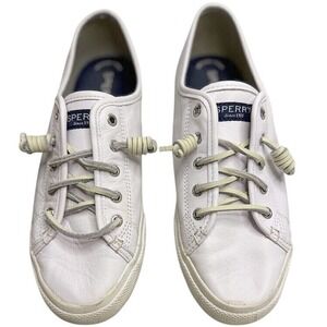 Sperry Crest Vibe White Leather Slip-On Sneakers Boat Shoes Women's 8.5